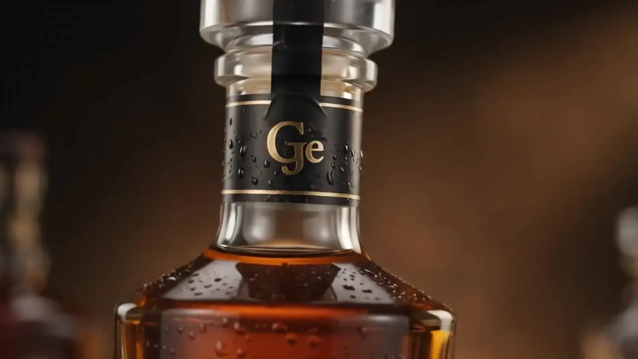 Whiskey being poured into a heavy cut-glass tumbler in a dark cellar